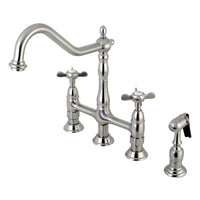 Thumbnail for Kingston Brass KS1278BEXBS Essex Bridge Kitchen Faucet with Brass Sprayer, Brushed Nickel - BNGBath