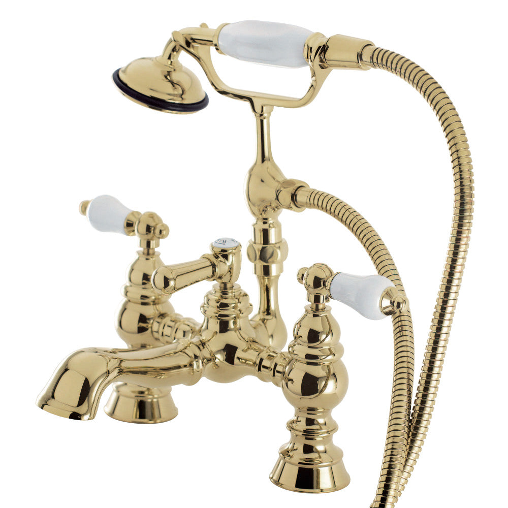 Kingston Brass CC1156T2 Vintage 7-Inch Deck Mount Tub Faucet with Hand Shower, Polished Brass - BNGBath