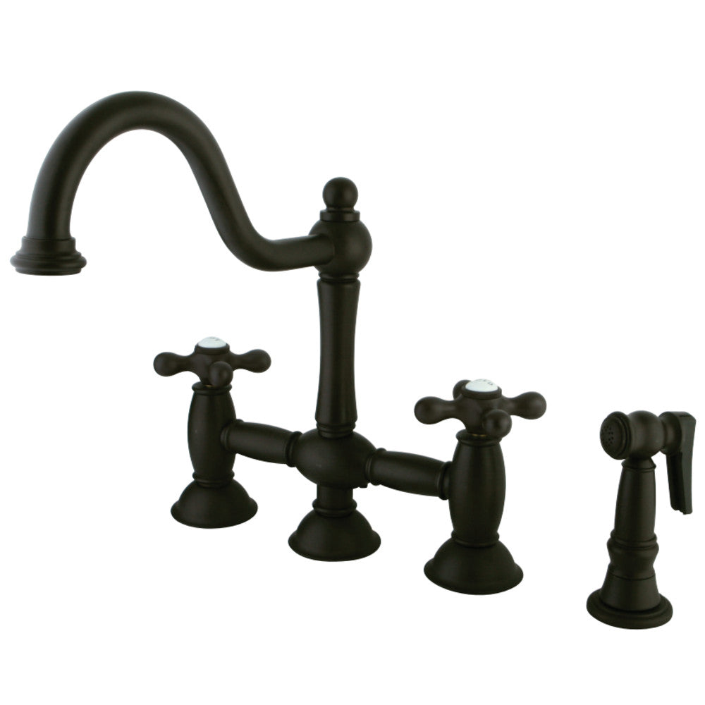 Kingston Brass KS3795AXBS Restoration Bridge Kitchen Faucet with Brass Sprayer, Oil Rubbed Bronze - BNGBath