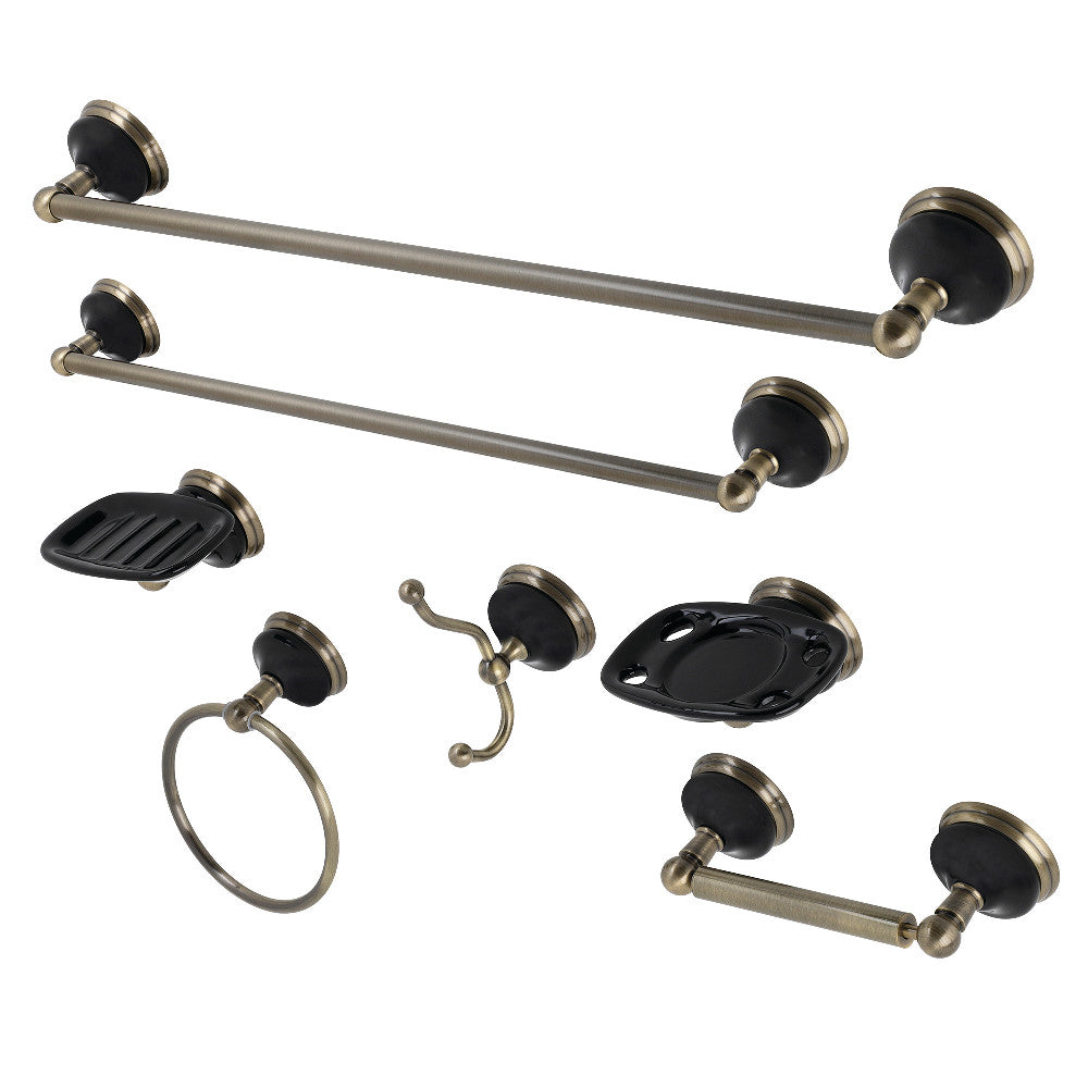 Kingston Brass BAK9110AB1 Water Onyx 7-Piece Bathroom Accessory Set, Antique Brass - BNGBath