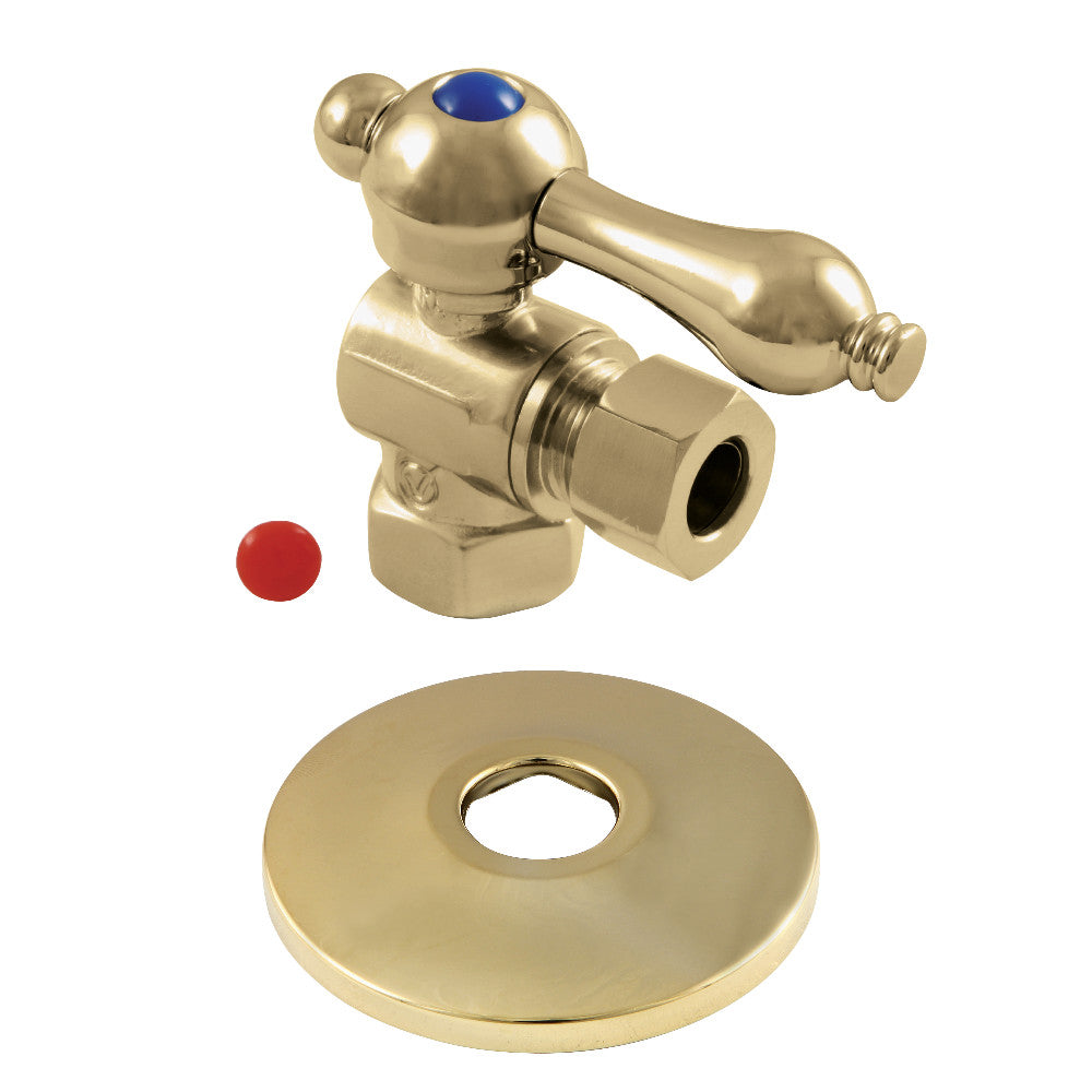 Kingston Brass CC33102K 3/8-Inch IPS X 3/8-Inch OD Comp Quarter-Turn Angle Stop Valve with Flange, Polished Brass - BNGBath