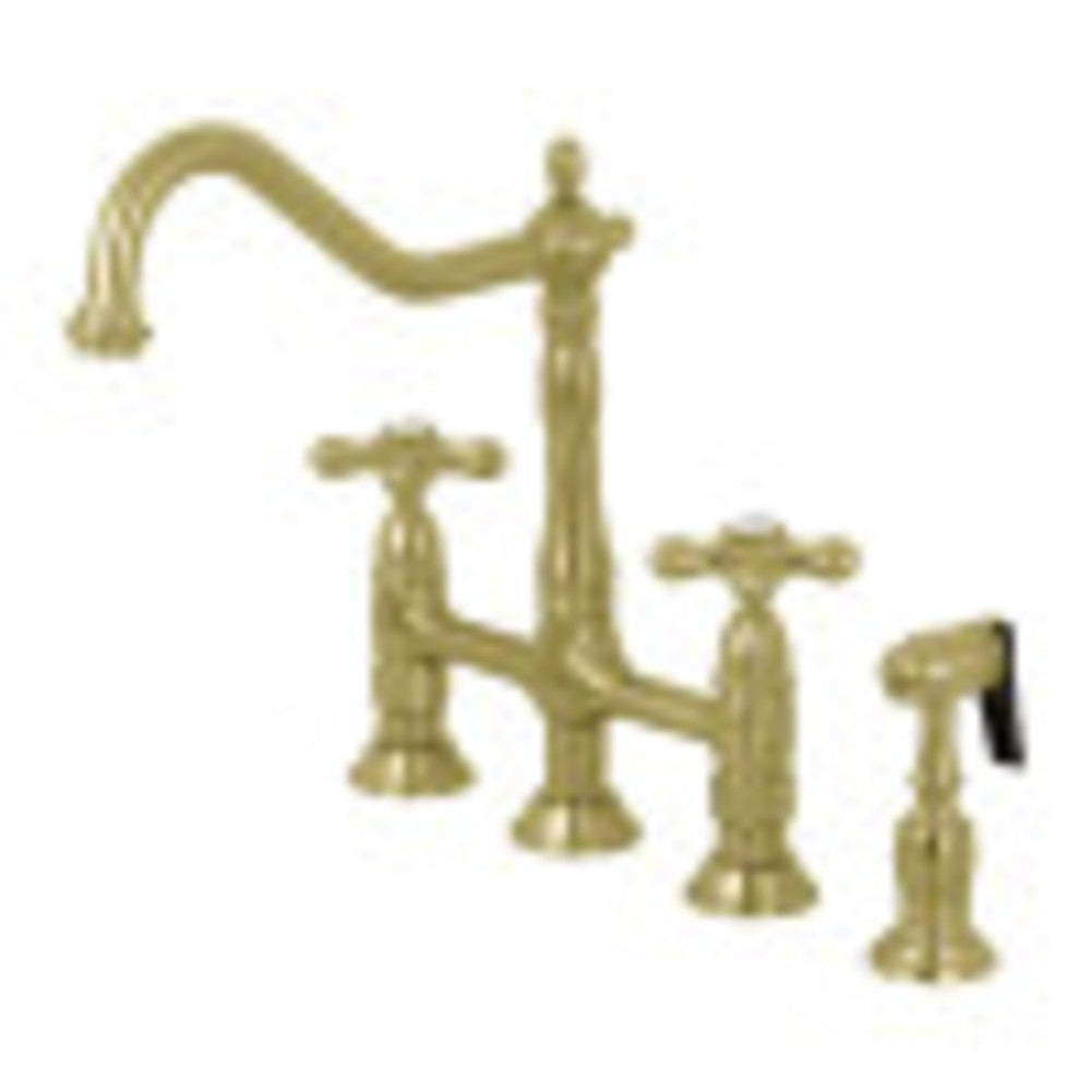 Kingston Brass KS1277AXBS Heritage Bridge Kitchen Faucet with Brass Sprayer, Brushed Brass - BNGBath