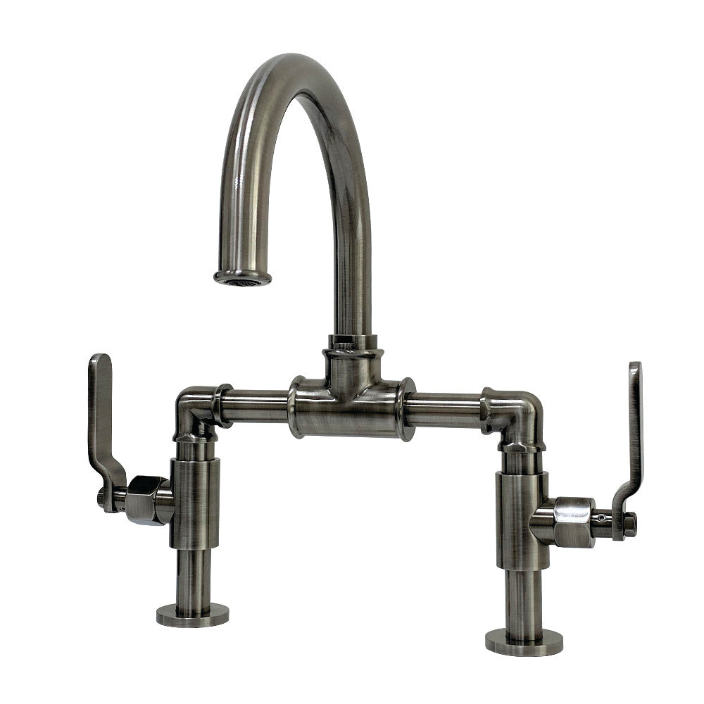 Kingston Brass KS217KLVN Whitaker Industrial Style Bridge Bathroom Faucet with Pop-Up Drain, Black Stainless - BNGBath