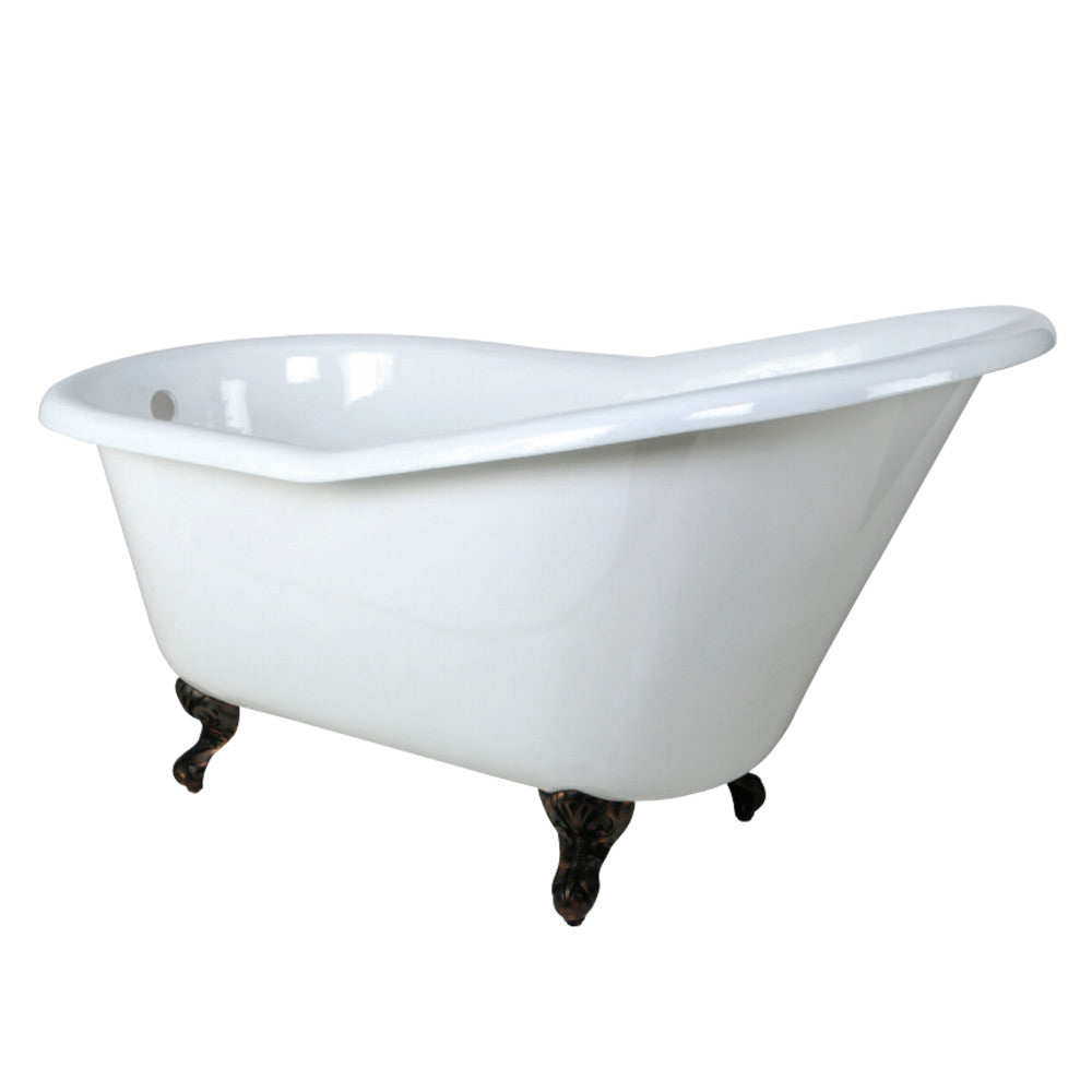 Aqua Eden VCTND6030NT5 60-Inch Cast Iron Single Slipper Clawfoot Tub (No Faucet Drillings), White/Oil Rubbed Bronze - BNGBath