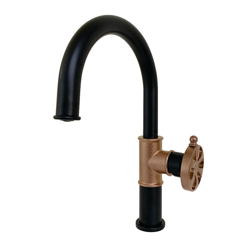 Kingston Brass KS2237RX Eagan Single-Handle Bathroom Faucet with Push Pop-Up, Matte Black/Rose Gold - BNGBath