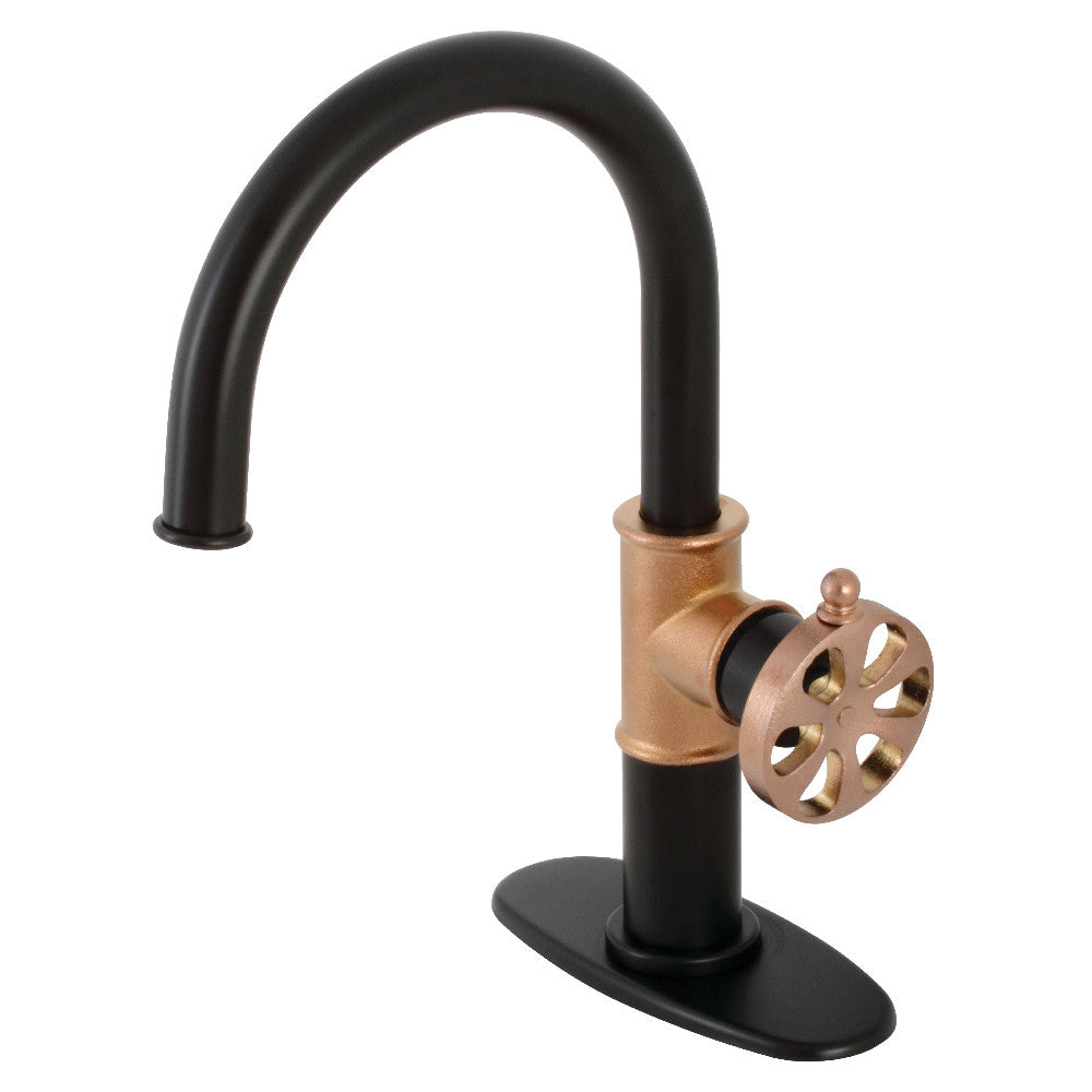 Kingston Brass KSD2237RX Belknap Single-Handle Bathroom Faucet with Push Pop-Up, Matte Black/Rose Gold - BNGBath