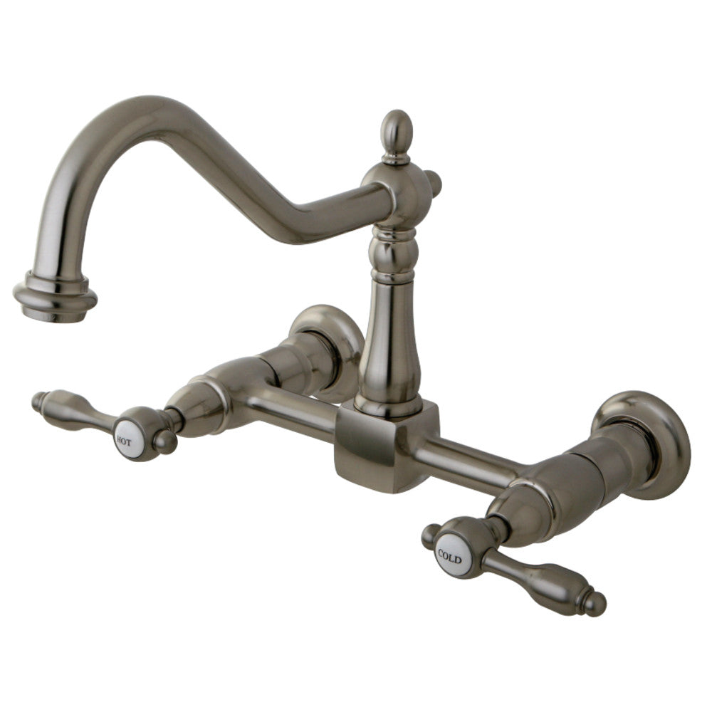 Kingston Brass KS1248TAL Tudor Wall Mount Bridge Kitchen Faucet, Brushed Nickel - BNGBath