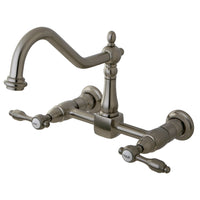 Thumbnail for Kingston Brass KS1248TAL Tudor Wall Mount Bridge Kitchen Faucet, Brushed Nickel - BNGBath