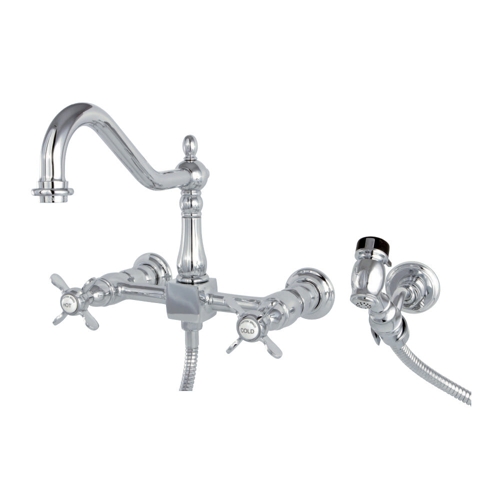 Kingston Brass KS1241BEXBS Essex Wall Mount Bridge Kitchen Faucet with Brass Sprayer, Polished Chrome - BNGBath