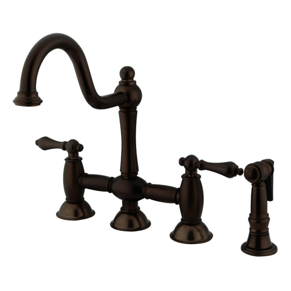 Kingston Brass KS3795ALBS Restoration Bridge Kitchen Faucet with Brass Sprayer, Oil Rubbed Bronze - BNGBath