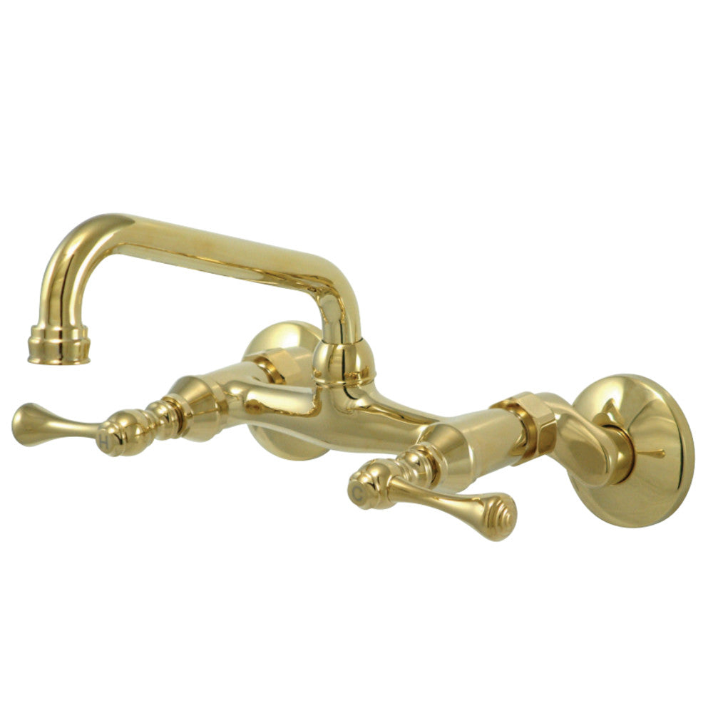 Kingston Brass KS313PB Kingston Two Handle Wall Mount Kitchen Faucet, Polished Brass - BNGBath