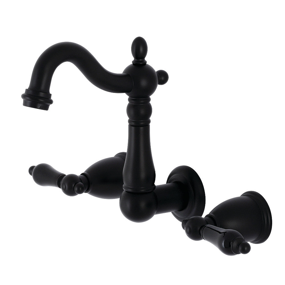 Kingston Brass KS1220PKL Duchess Two-Handle Wall Mount Bathroom Faucet, Matte Black - BNGBath