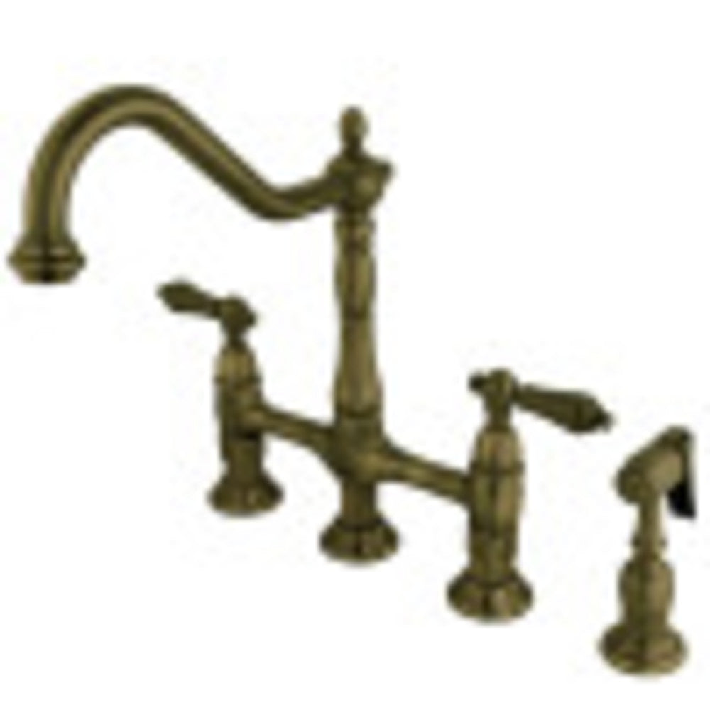 Kingston Brass KS1273ALBS Heritage Bridge Kitchen Faucet with Brass Sprayer, Antique Brass - BNGBath