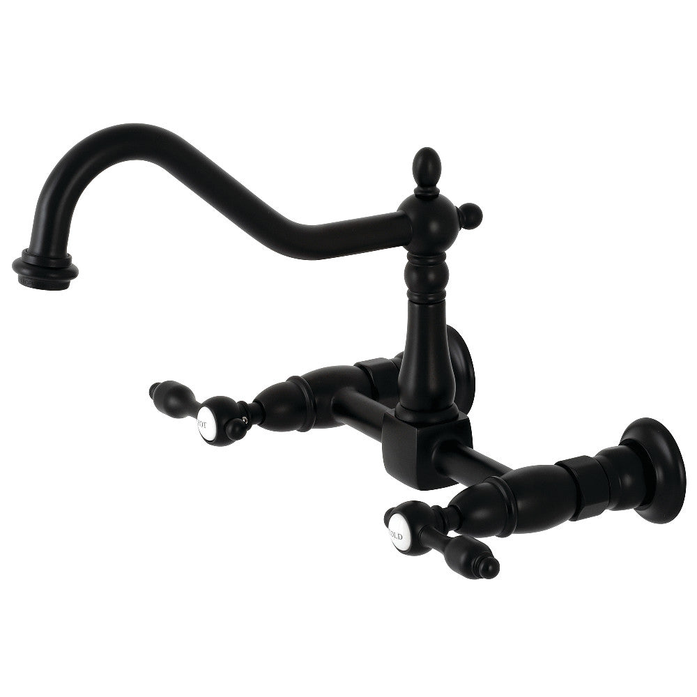 Kingston Brass KS1240TAL Tudor Wall Mount Bridge Kitchen Faucet, Matte Black - BNGBath