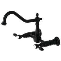 Thumbnail for Kingston Brass KS1240TAL Tudor Wall Mount Bridge Kitchen Faucet, Matte Black - BNGBath