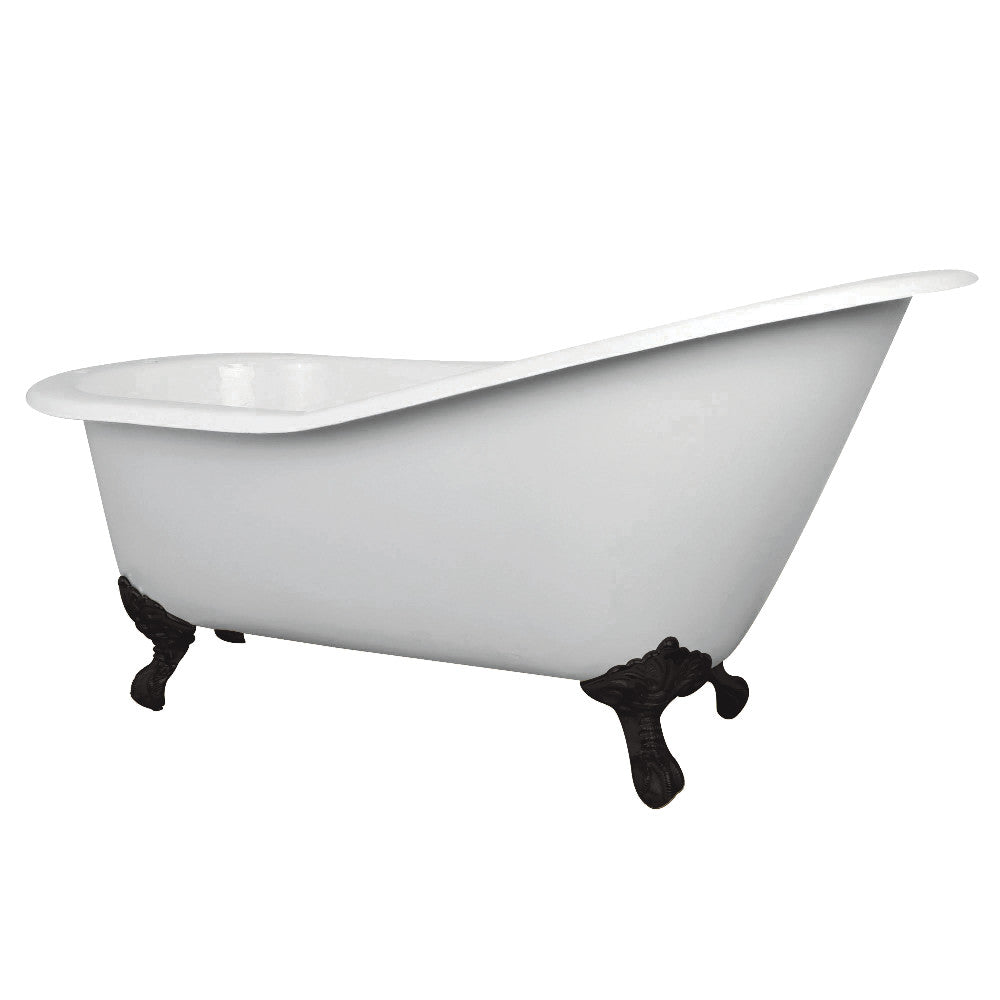 Aqua Eden NHVCT7D653129B0 61-Inch Cast Iron Single Slipper Clawfoot Tub with 7-Inch Faucet Drillings, White/Matte Black - BNGBath