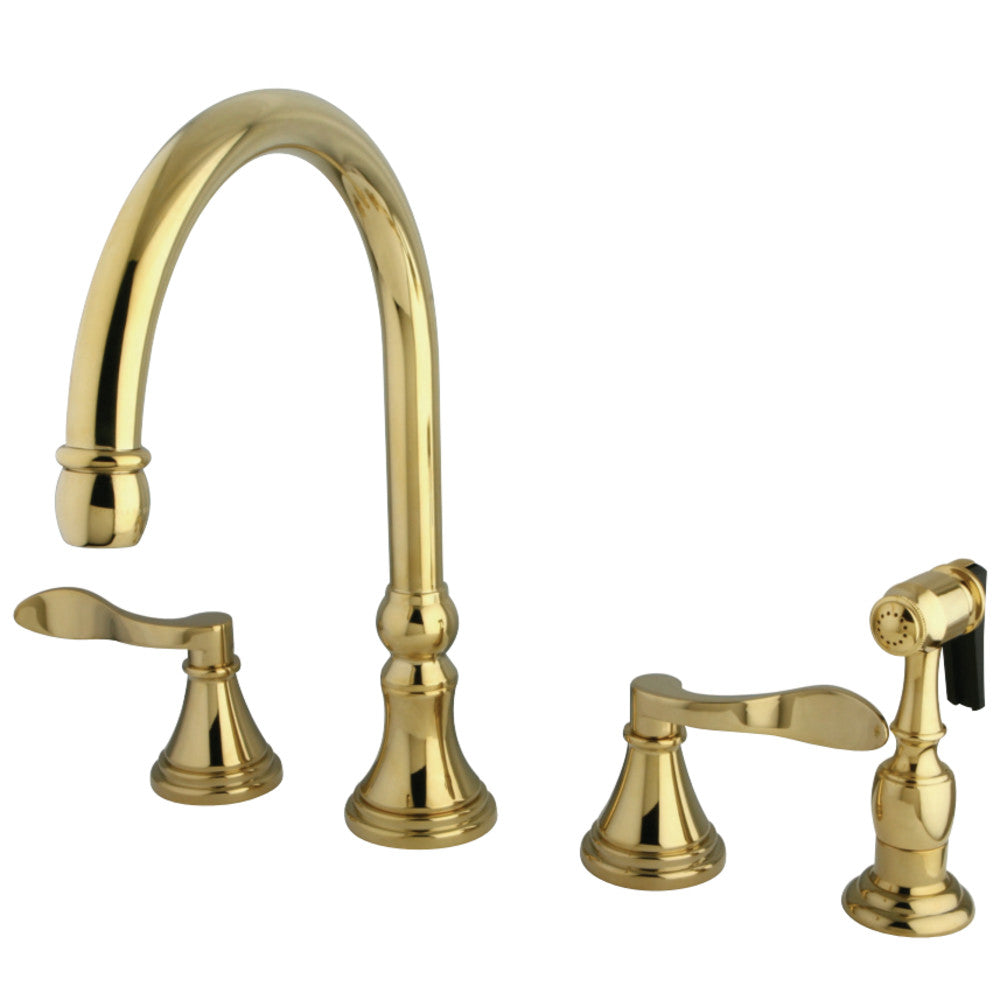 Kingston Brass KS2792DFLBS Widespread Kitchen Faucet, Polished Brass - BNGBath