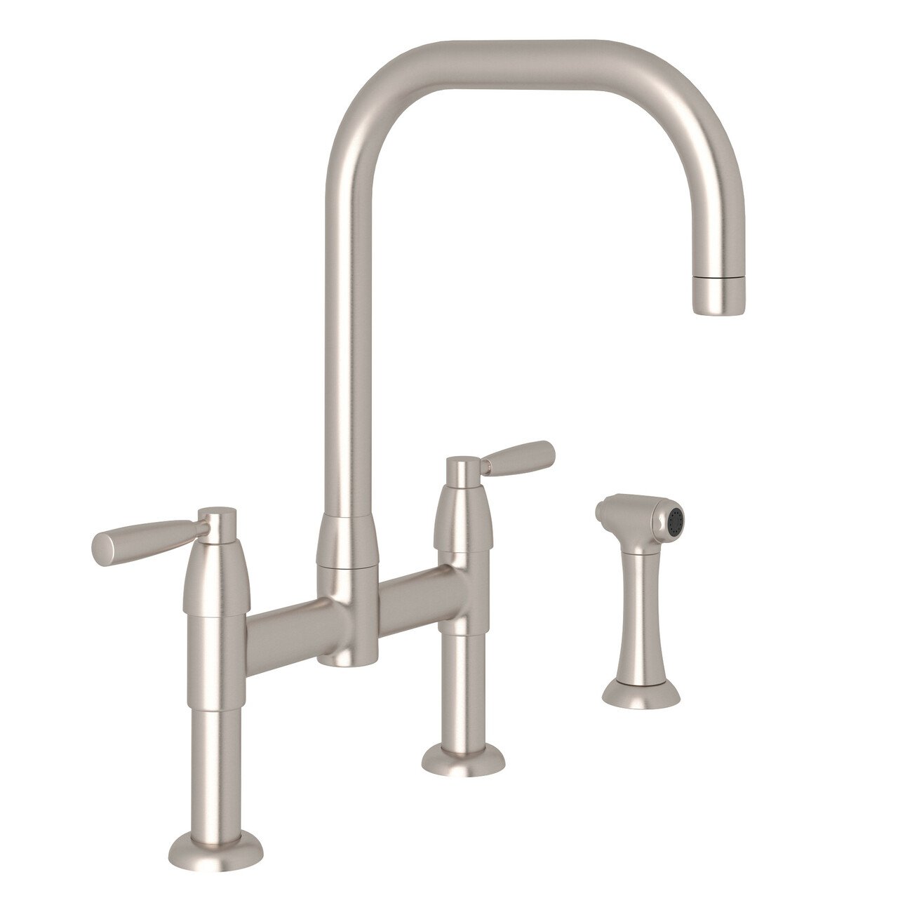 Perrin & Rowe Holborn U-Spout Bridge Kitchen Faucet with Sidespray - BNGBath