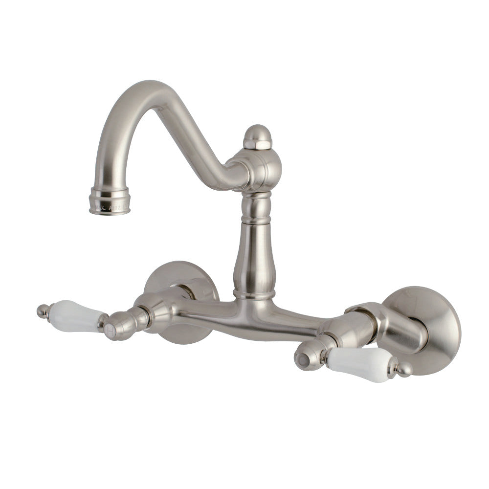 Kingston Brass KS3228PL Vintage 6" Adjustable Center Wall Mount Kitchen Faucet, Brushed Nickel - BNGBath