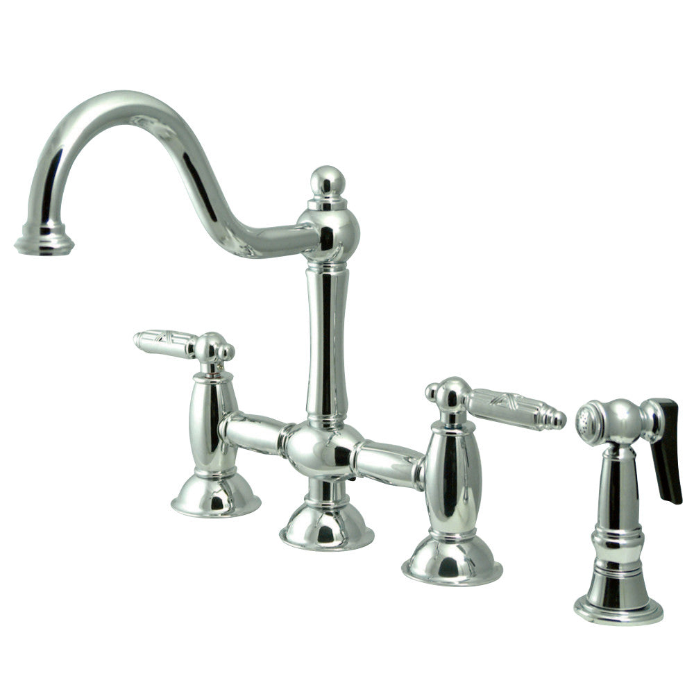 Kingston Brass KS3791GLBS Restoration Bridge Kitchen Faucet with Brass Sprayer, Polished Chrome - BNGBath