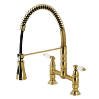 Thumbnail for Gourmetier GS1273PL Heritage Two-Handle Deck-Mount Pull-Down Sprayer Kitchen Faucet, Antique Brass - BNGBath