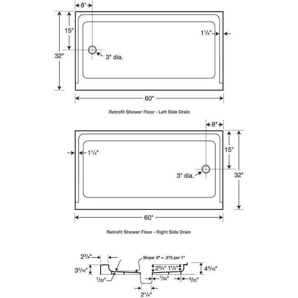 32-In D X 60-In W X 4.3125-In H Veritek Shower Base With Right-Hand Drain - BNGBath