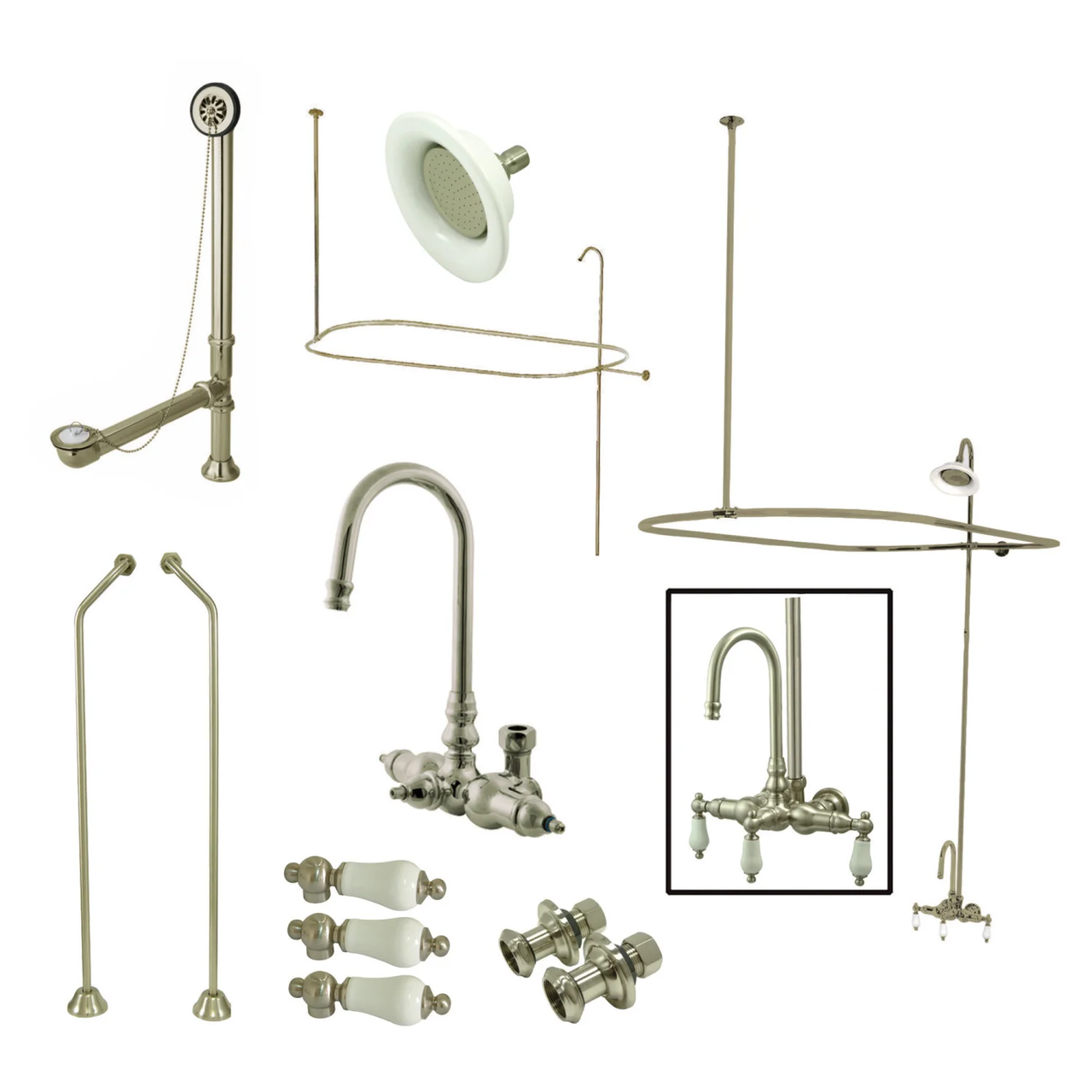 Kingston Brass CCK4185PL Vintage Gooseneck Clawfoot Tub Faucet Package - BNGBath