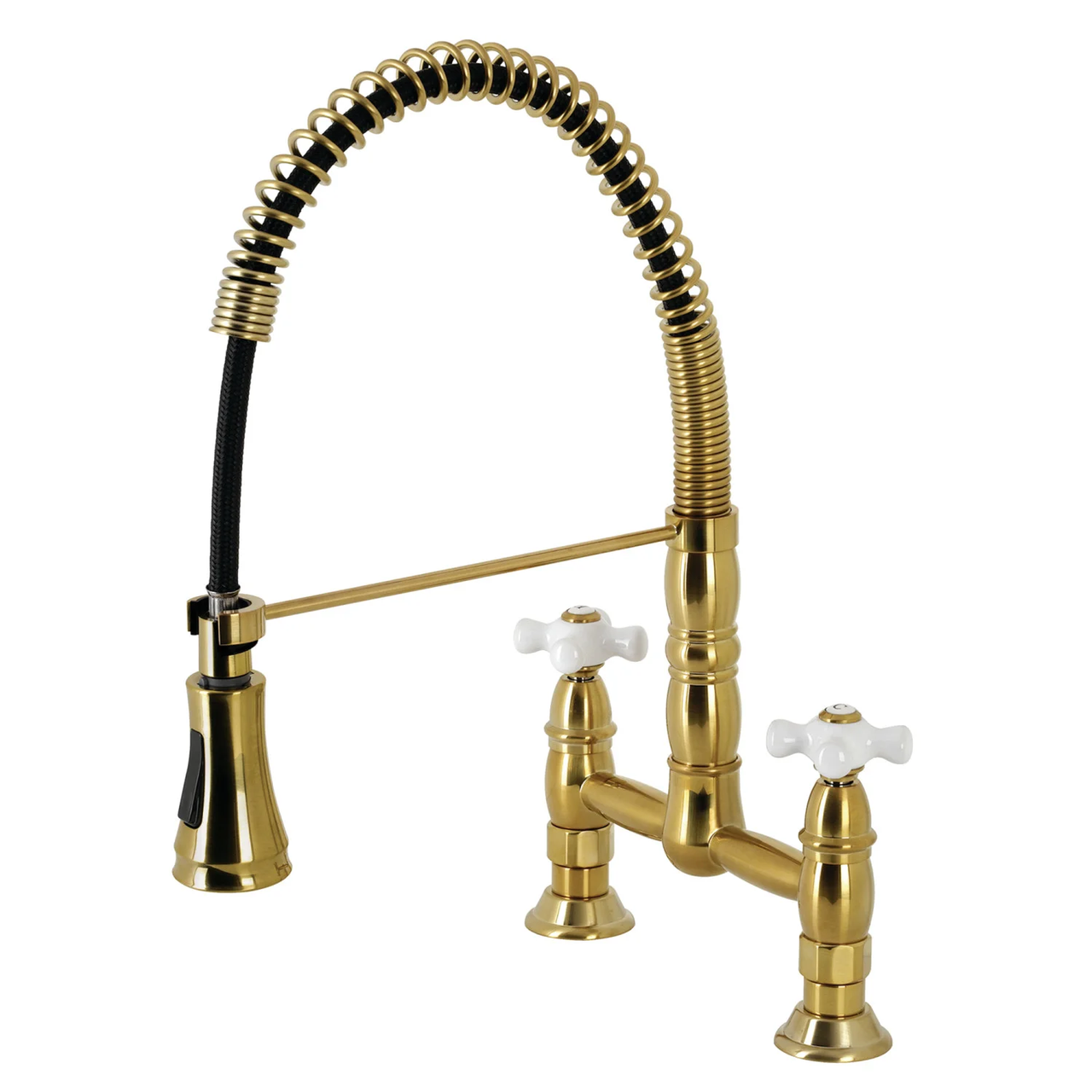 Gourmetier GS1278PX Heritage Two-Handle Deck-Mount Pull-Down Sprayer Kitchen Faucet, Brushed Nickel - BNGBath