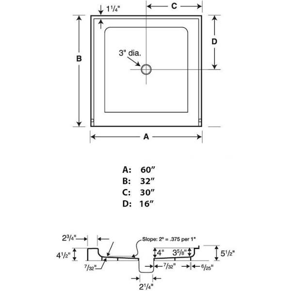 34" x 60" Swanstone Solid Surface Single Threshold Shower Base - BNGBath