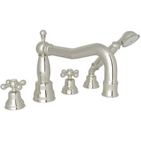 Thumbnail for Arcana Column Spout 4-Hole Deck Mount Tub Filler With Handshower and Cross Handle - BNGBath