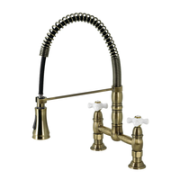 Thumbnail for Gourmetier GS1278PX Heritage Two-Handle Deck-Mount Pull-Down Sprayer Kitchen Faucet, Brushed Nickel - BNGBath