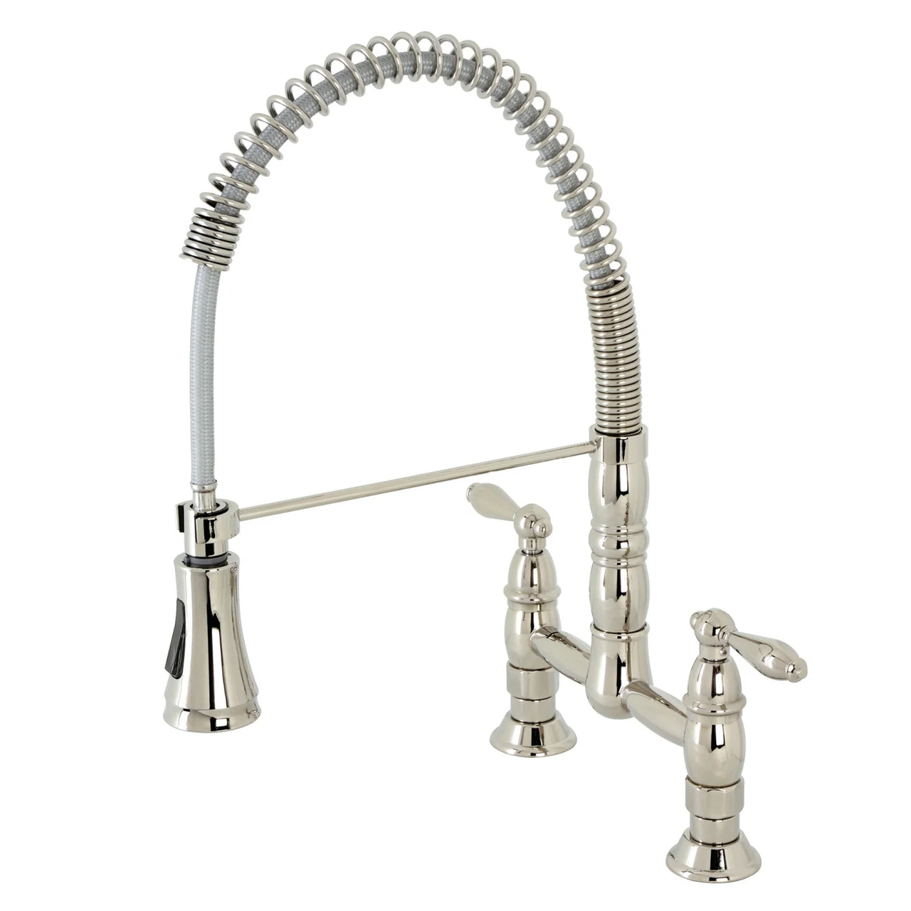 Gourmetier GS1270AL Heritage Two-Handle Deck-Mount Pull-Down Sprayer Kitchen Faucet, Matte Black - BNGBath