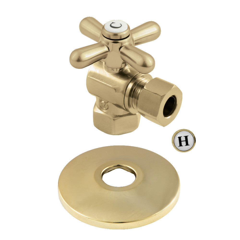 Kingston Brass CC33102XK 3/8" IPS X 3/8" OD Comp Quarter-Turn Angle Stop Valve with Flange, Polished Brass - BNGBath