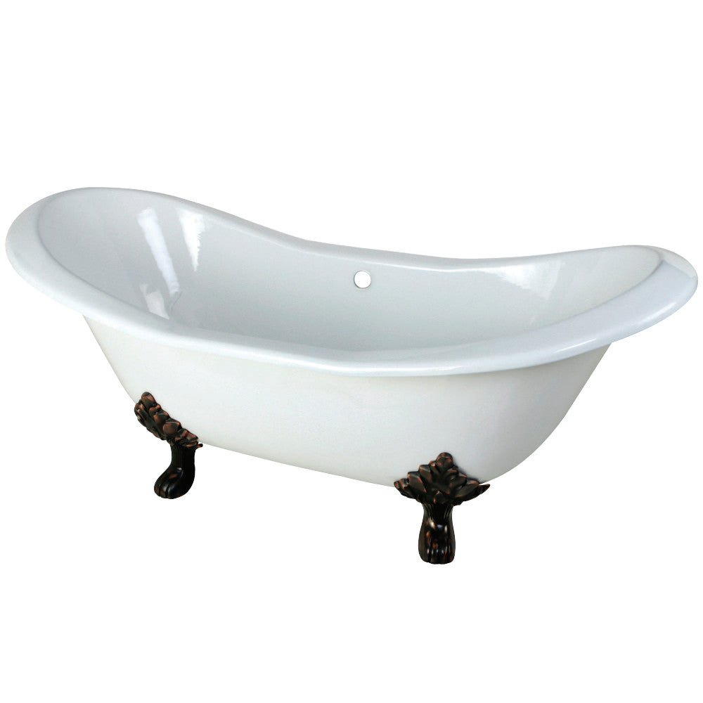 Aqua Eden VCTND7231NC5 72-Inch Cast Iron Double Slipper Clawfoot Tub (No Faucet Drillings), White/Oil Rubbed Bronze - BNGBath