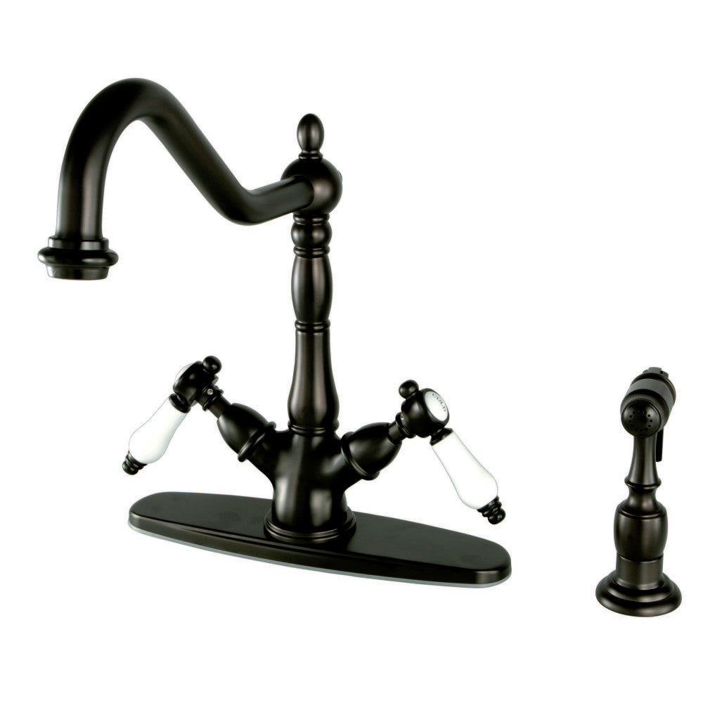 Kingston Brass KS1235BPLBS Mono Deck Mount Kitchen Faucet with Brass Sprayer, Oil Rubbed Bronze - BNGBath