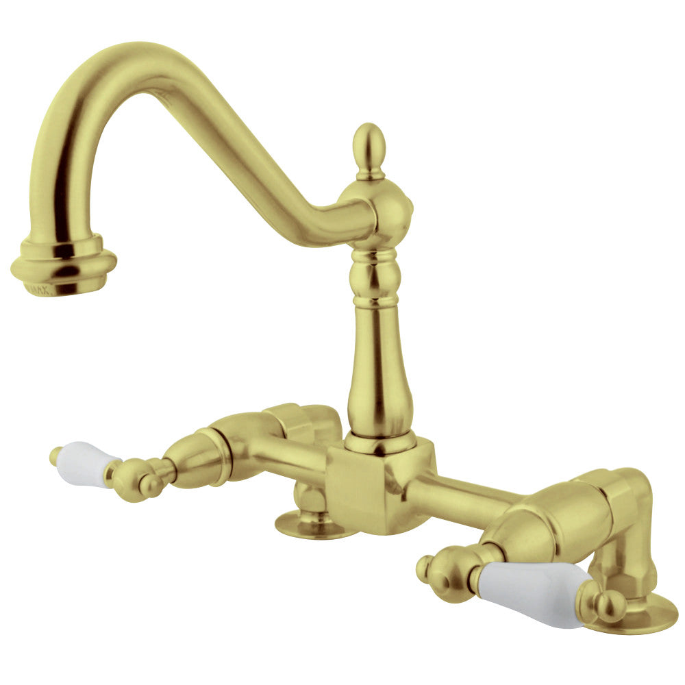 Kingston Brass KS1142PL Heritage Two-Handle Bridge Kitchen Faucet, Polished Brass - BNGBath