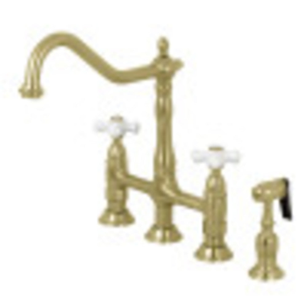 Kingston Brass KS1277PXBS Heritage Bridge Kitchen Faucet with Brass Sprayer, Brushed Brass - BNGBath