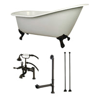 Thumbnail for 62-Inch Cast Iron Single Slipper Clawfoot Tub Combo W/ Faucet and Supply Lines - BNGBath