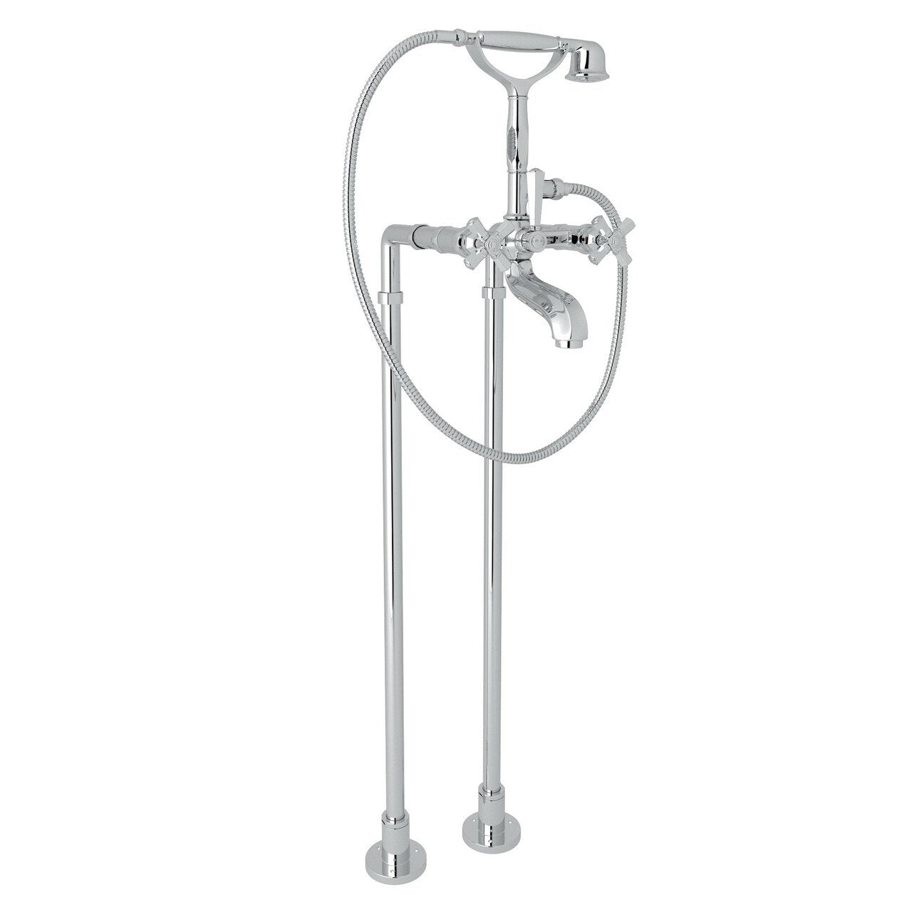 ROHL Palladian Exposed Floor Mount Tub Filler with Handshower and Floor Pillar Legs or Supply Unions - BNGBath