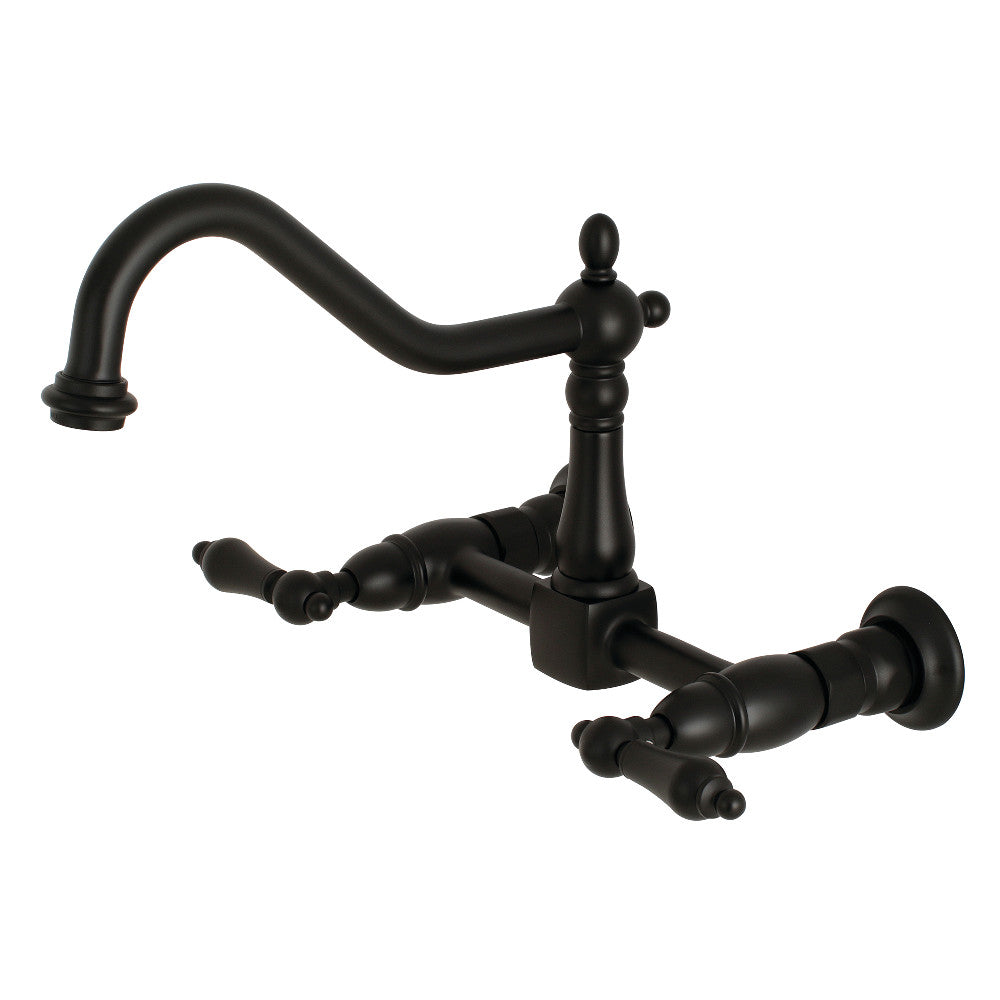 Kingston Brass KS1240AL Heritage Two-Handle Wall Mount Bridge Kitchen Faucet, Matte Black - BNGBath