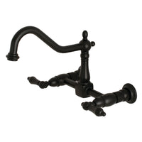 Thumbnail for Kingston Brass KS1240AL Heritage Two-Handle Wall Mount Bridge Kitchen Faucet, Matte Black - BNGBath