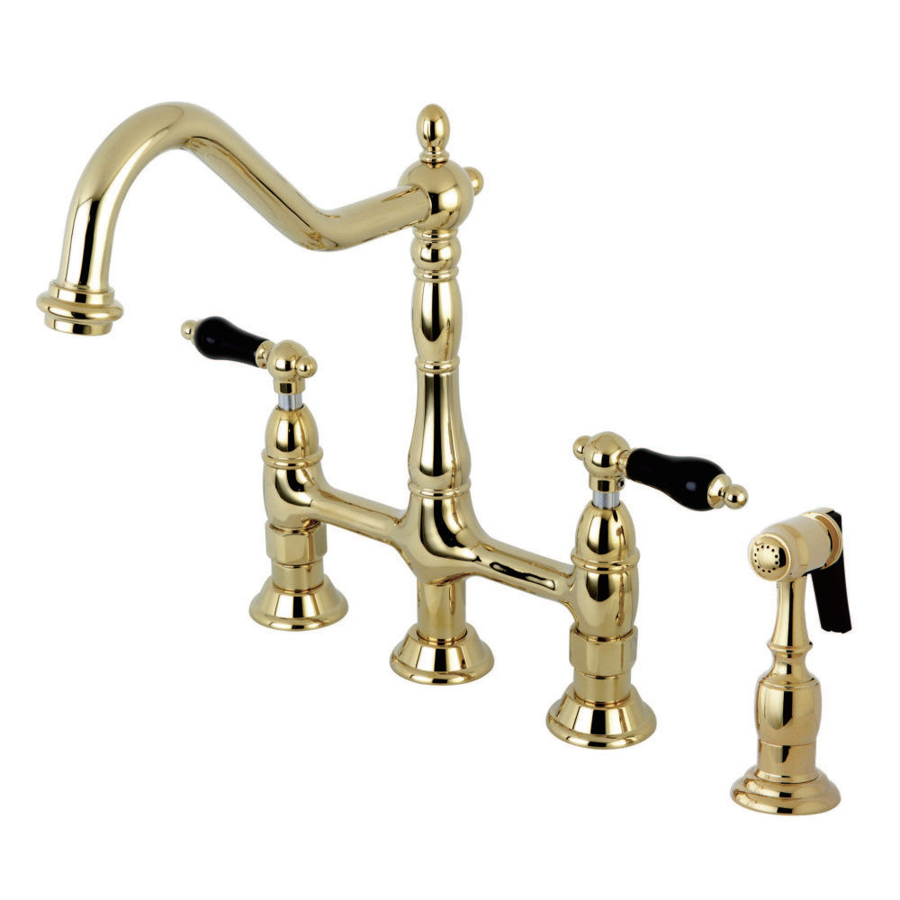 Kingston Brass KS1272PKLBS Duchess Bridge Kitchen Faucet with Brass Sprayer, Polished Brass - BNGBath