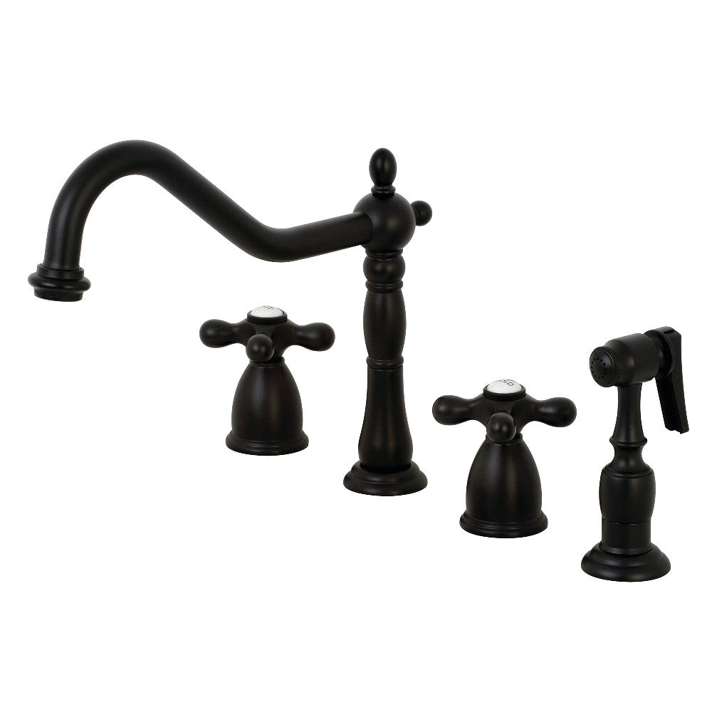 Kingston Brass KB1790AXBS 8-Inch Widespread Kitchen Faucet with Brass Sprayer, Matte Black - BNGBath