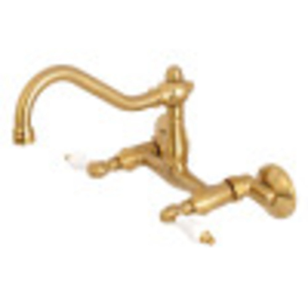 Kingston Brass KS3227PL Vintage 6" Adjustable Center Wall Mount Kitchen Faucet, Brushed Brass - BNGBath