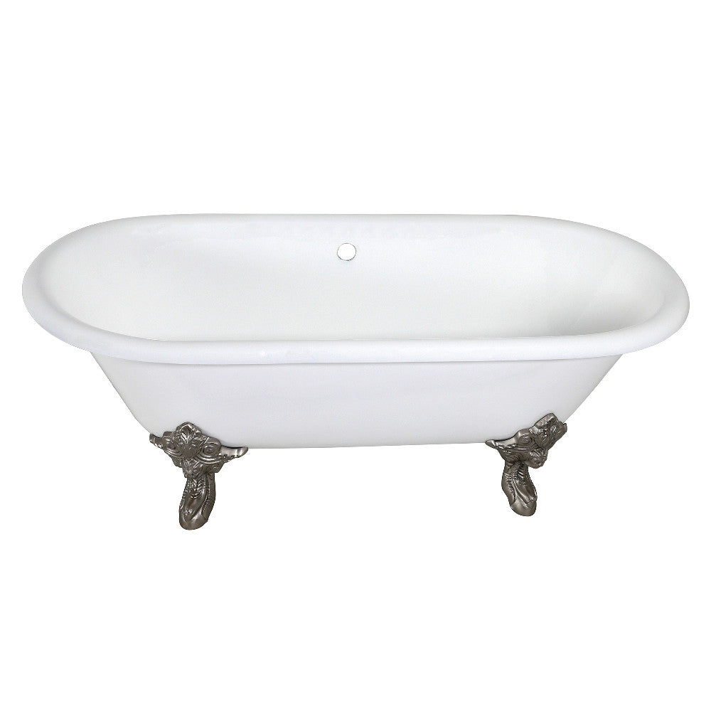 Aqua Eden VCTDE7232NL8 72-Inch Cast Iron Double Ended Clawfoot Tub (No Faucet Drillings), White/Brushed Nickel - BNGBath