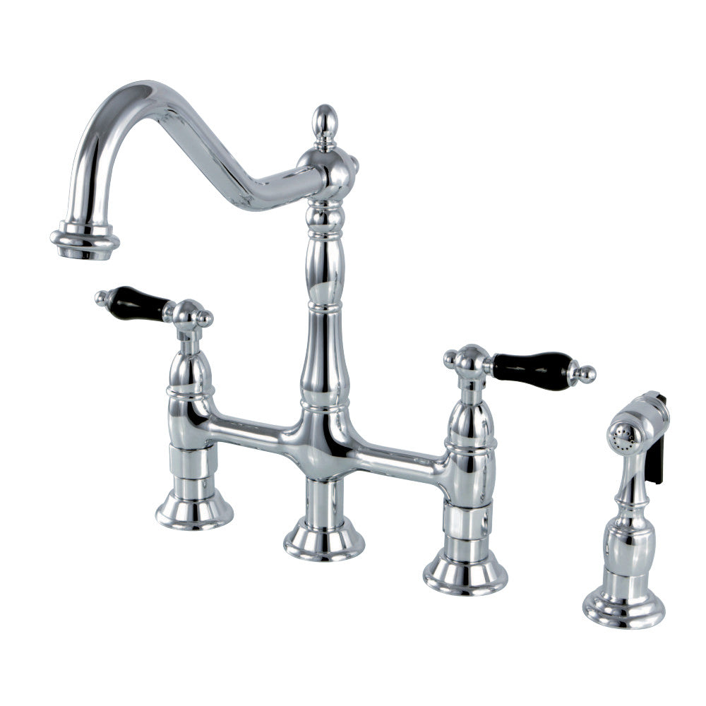 Kingston Brass KS1271PKLBS Duchess Bridge Kitchen Faucet with Brass Sprayer, Polished Chrome - BNGBath