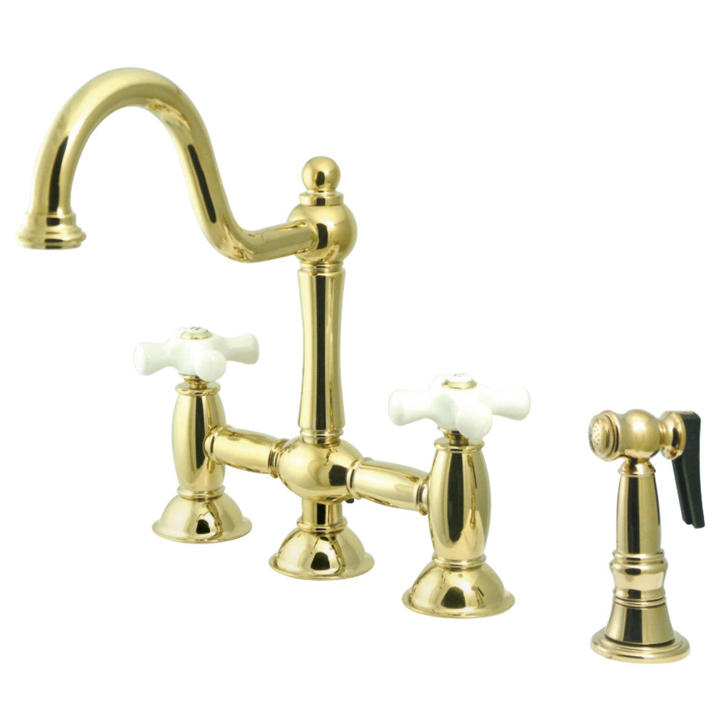 Kingston Brass KS3798PXBS Restoration Bridge Kitchen Faucet with Brass Sprayer, Brushed Nickel - BNGBath