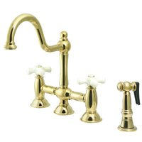 Thumbnail for Kingston Brass KS3798PXBS Restoration Bridge Kitchen Faucet with Brass Sprayer, Brushed Nickel - BNGBath