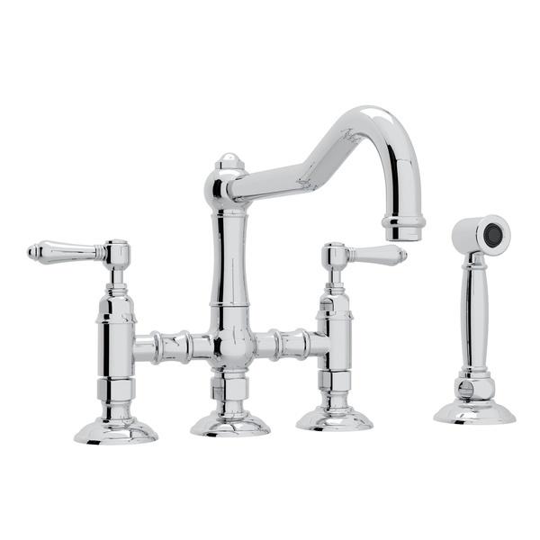 ROHL Acqui Deck Mount Column Spout 3 Leg Bridge Kitchen Faucet with Sidespray - BNGBath