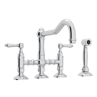 Thumbnail for ROHL Acqui Deck Mount Column Spout 3 Leg Bridge Kitchen Faucet with Sidespray - BNGBath